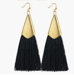 Handmade Boho Style Tassel Drop Earrings Black and Gold